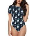 thumbnail image 1 of Balery Christmas Gnome blue Body de cuello redondo de manga corta para mujer Tops de manga corta Tops básicos-Medium, 1 of 7