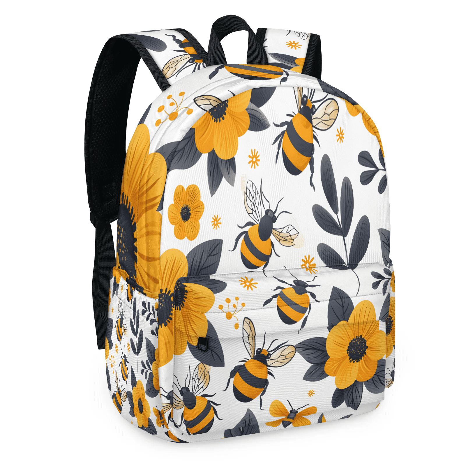Herdesigns Bee Backpack for Men Women, Lightweight Laptop Backpack 16.3 Inch Yellow Floral Casual Daypack for Travel Work Commuter