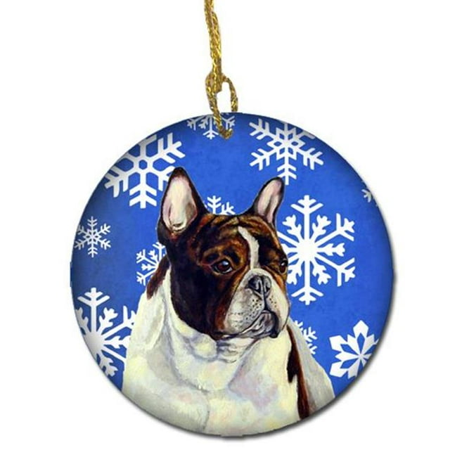 French Bulldog Winter Snowflake Holiday Ceramic Ornament