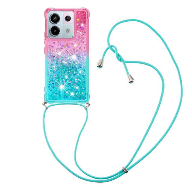 Funda para Xiaomi Redmi Note 13 Pro 5G Brillantina Líquida Divertida Reluciente y con Cristales en Movimiento Cuerpo Cruzado con Cordón Ajustable