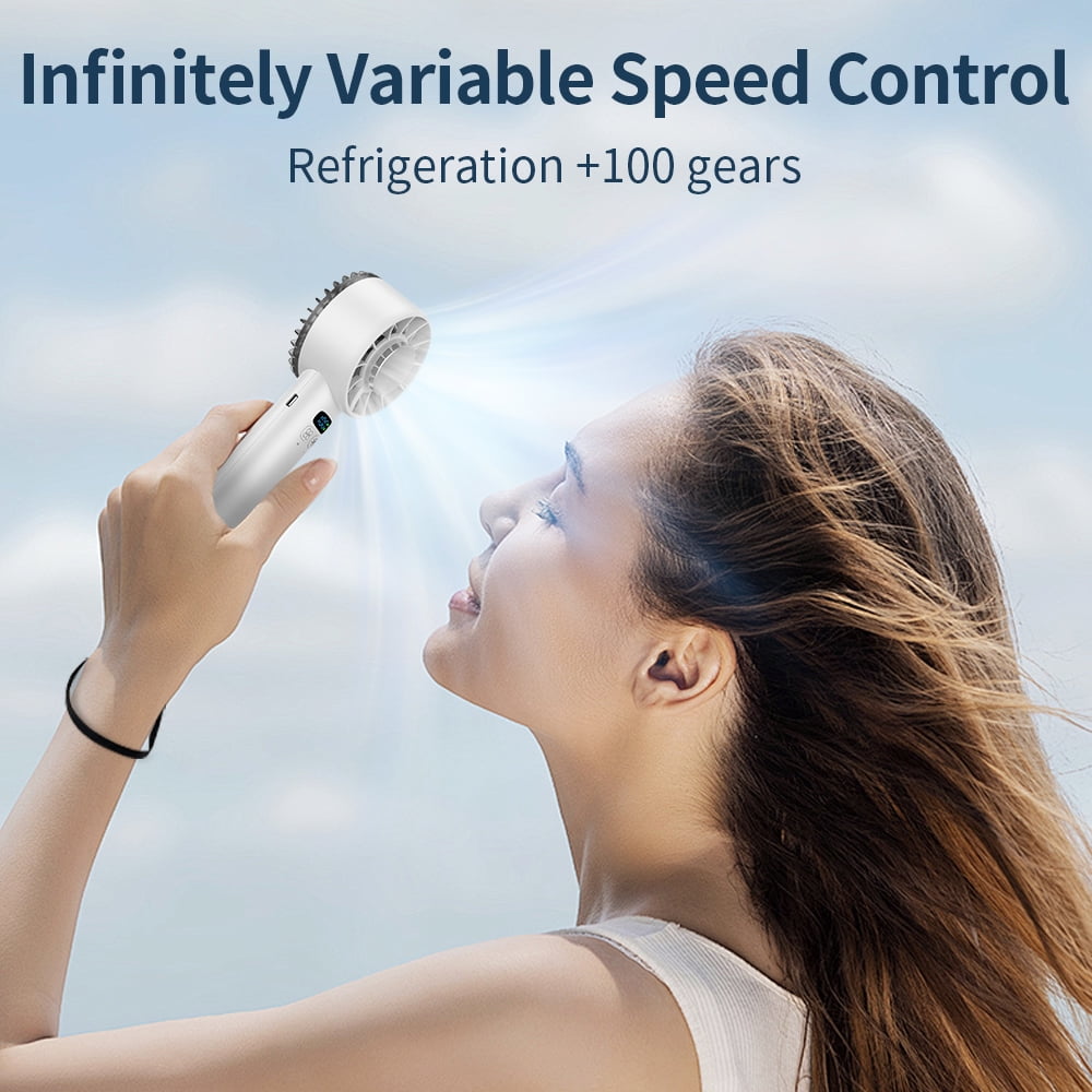Portable Handheld Fan with Ice Cooling 5200mAh Handheld Turbo Fan, High Speed 15000 RPM Powerful Cooling Ice HandFan, Mini Fans Speed(1-100), Personal Air Conditioner Fan for Travel, Outdoor(White)