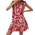 thumbnail image 2 of Baikeli Liquidation Robes pour Femmes Dames Été Mode Col Rond Manches Volantées Robe Plissée Imprimée Robe de Fête d'Été, 2 of 4