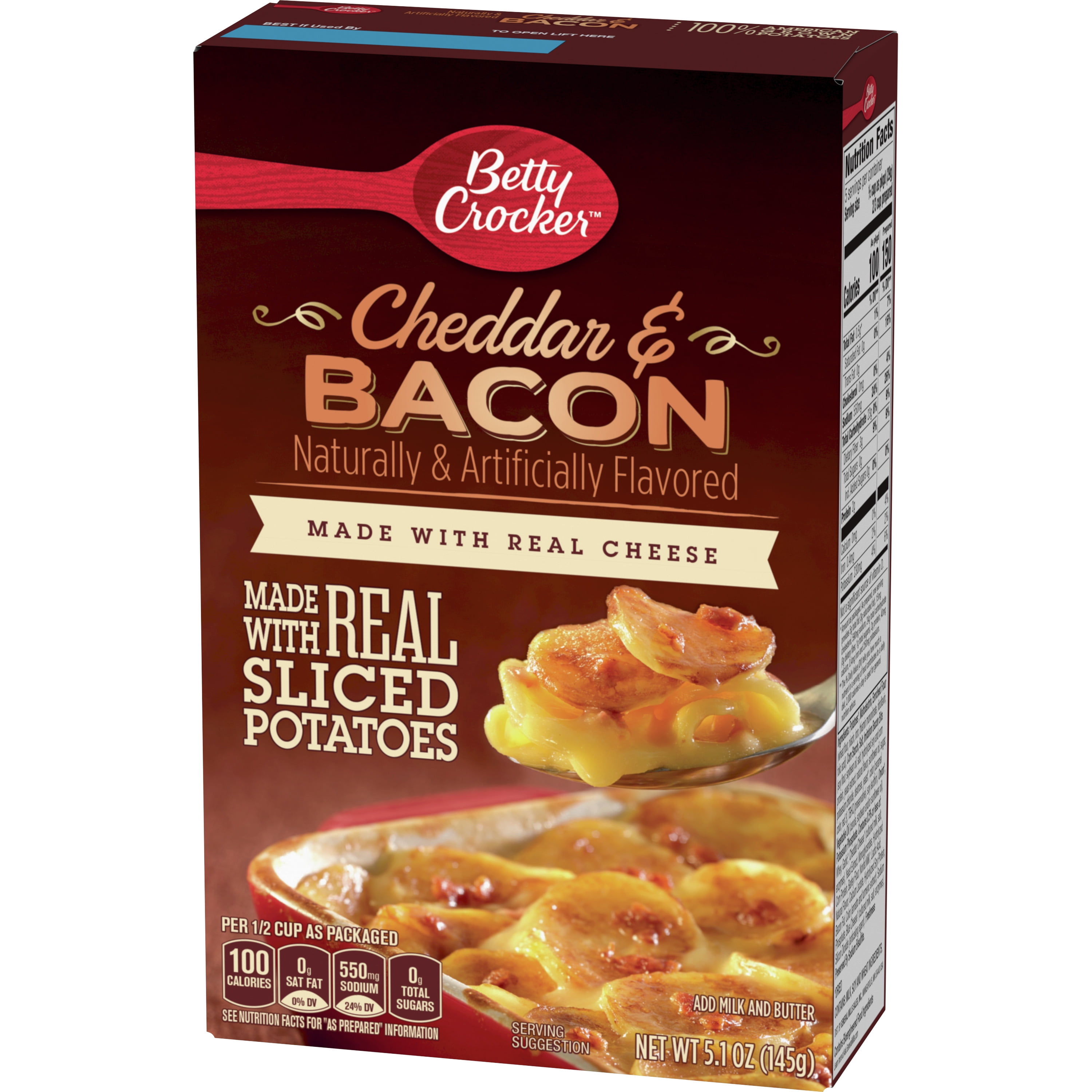 (2 pack) Betty Crocker Cheddar and Bacon Potatoes, Made with Real Cheese, 5.1 oz