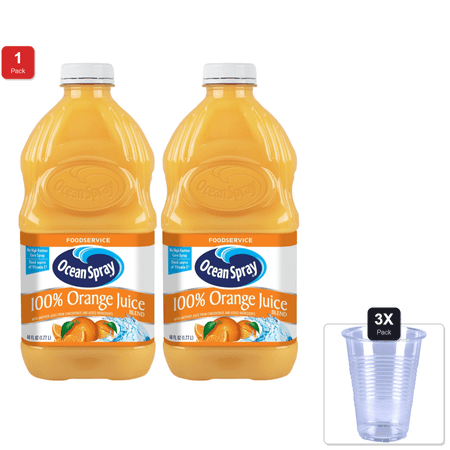 1 Pack | Ocean Spray 100% Orange Juice Blend Mixer Bottle, 60 Fl Oz (Pack Of 2) & 3x Disposable Cup