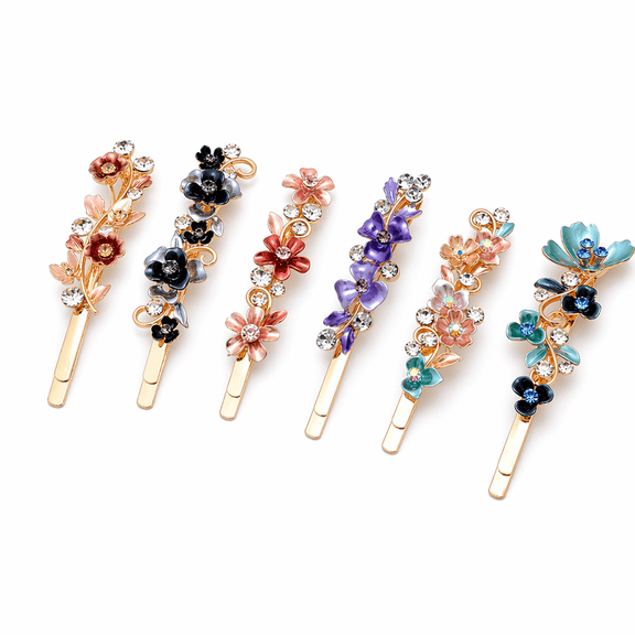 SELVORIA 6 Pcs Cute Hair Accessories, Elegant Flower Hair Accessories for Women, Stylish Clips with Sparkling Rhinestones