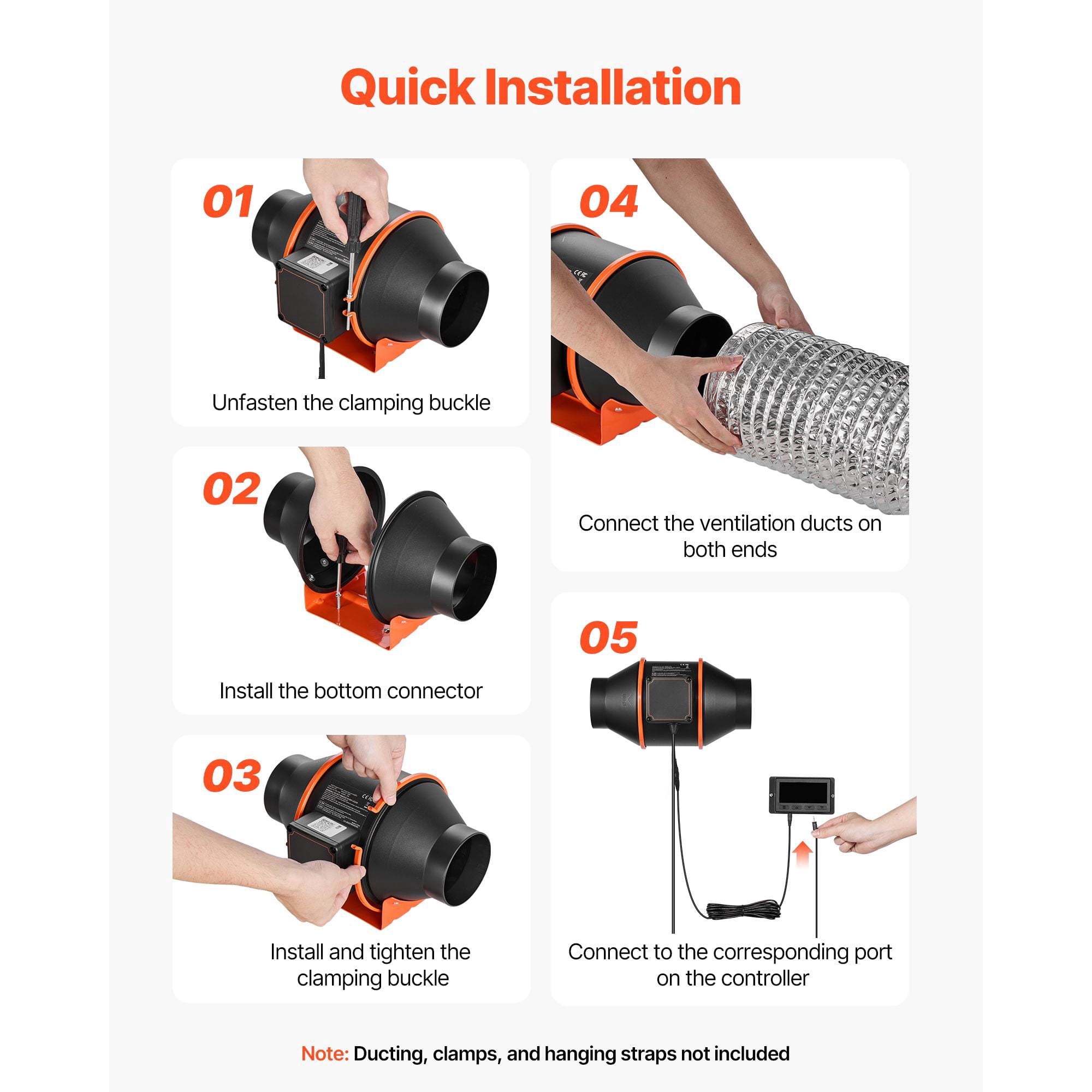 4 Inch Smart Inline Duct Fan 205 CFM EC Copper Motor, App & PWM Controller 0-10 Speed 4 Auto Modes, Temp Humidity Monitor Quiet Vent Fan for Grow Tent Hydroponics