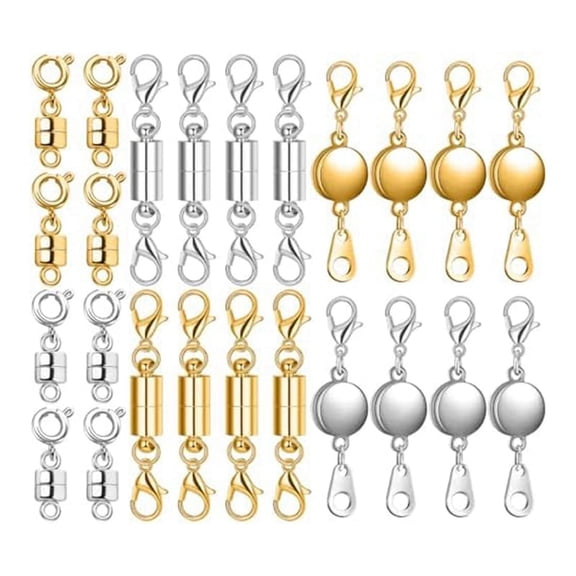 24 Pcs 3 Styles Magnetic Necklace Clasps and Closures,Magnetic Clasp Connector Locking Extender for Jewelry Making