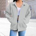 thumbnail image 5 of ManxiVoo Women's Oversized Lapel Zip Front Hoodie Raglan Sleeve Loose Casual Pullover Sweatshirt XL Size Grey, 5 of 7