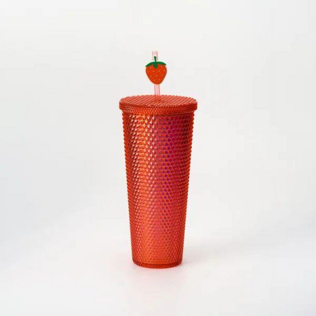 Vidrio con incrustaciones completas. Vidrio con incrustaciones de color negro mate con tapa y pajita. Vidrio de viaje con aislamiento de doble pared repetible. Vaso de plástico acrílico de color