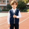 thumbnail image 5 of BLVB Baby Boys Girls School Uniform Sweater Vest Kids V-Neck Button Sleeveless Cardigan for Children Toddler(Navy,3-4 Years), 5 of 9