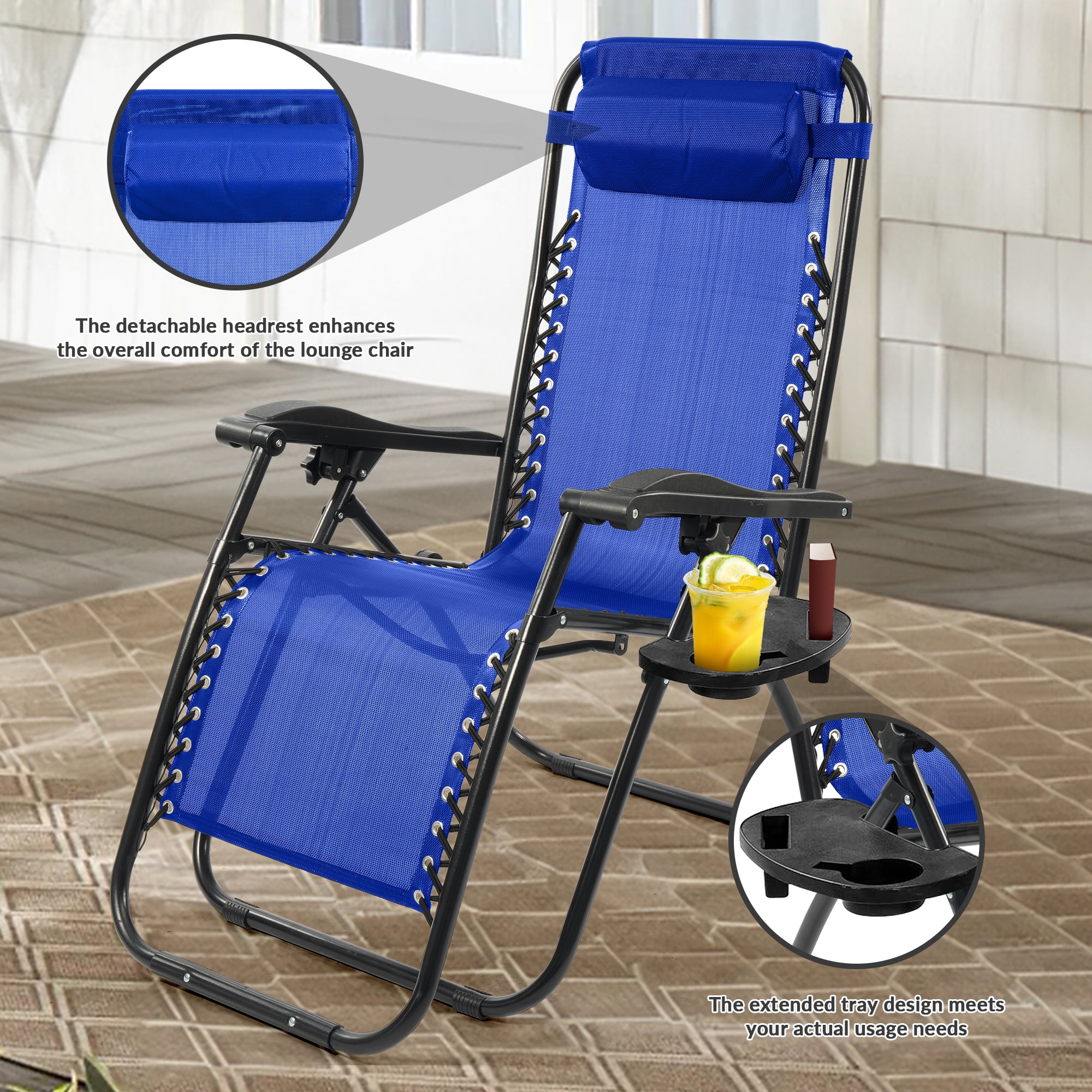 FlexWave Zero Gravity Outdoor Reclining Lounge Chair with Headrest & Cup Holder – Foldable Lawn, Poolside, Beach, Camping Chair (1 Pack)