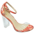 thumbnail image 1 of Delicious Women Thick Block Chunky Clear Perspex High Heels Ankle Strap Open Peep Toe with Transparent Clear Strap Embroidery Stitch Print SHANA-S Red 6.5, 1 of 3