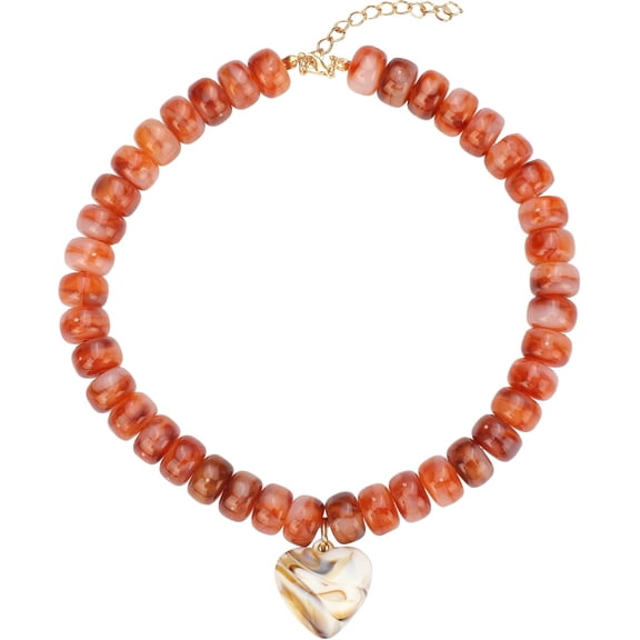 Chunky Beaded Necklace Colorful Beaded Bohemian Style Heart-Shaped Pendant Collar Fashion Jewelry