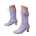thumbnail image 3 of YLYL Women Gothic Victorian Boots Low Kitten Heel Mid Calf Boots Lace up Cute Bow Boots Witch Shoes, 3 of 9
