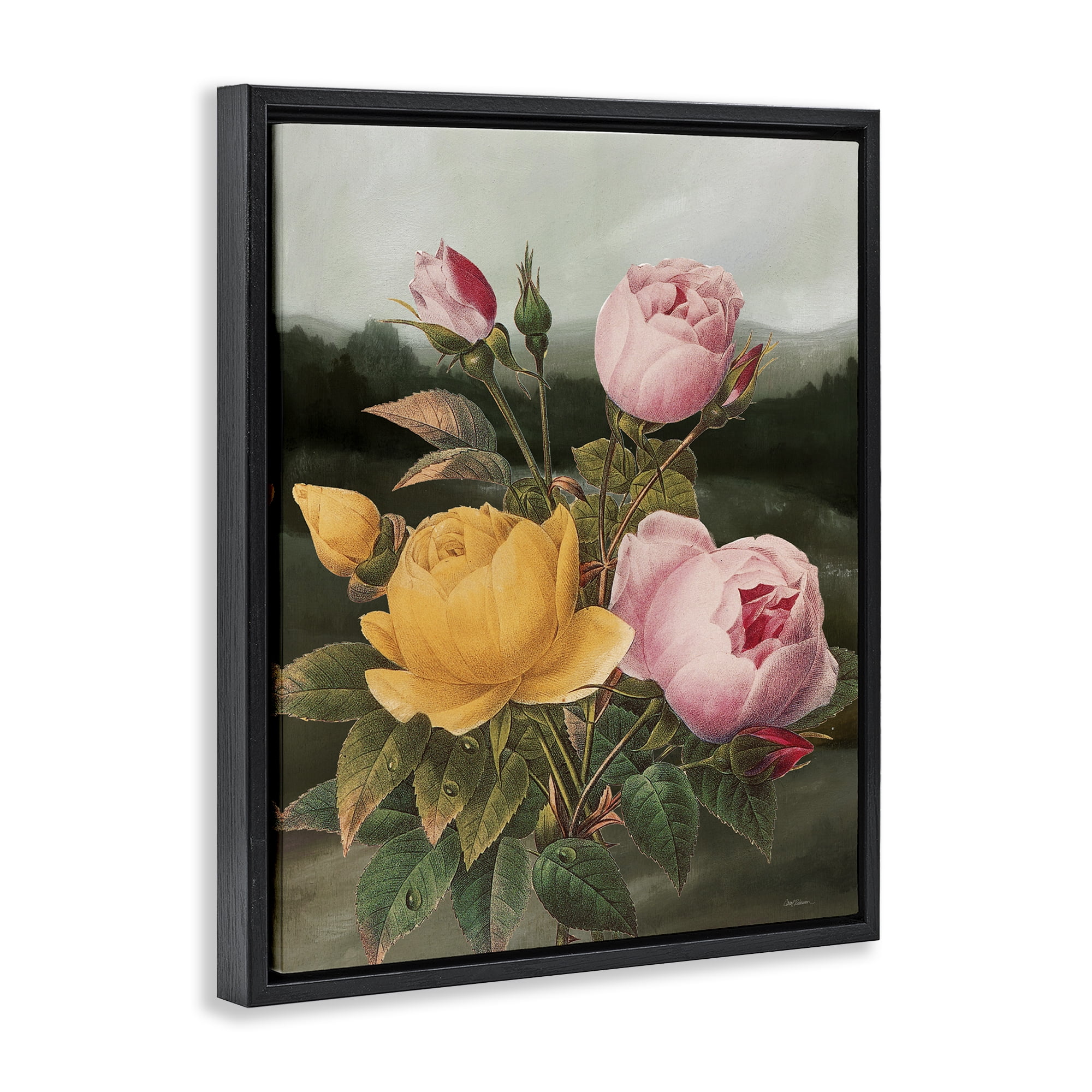 Stupell Industries Vintage Peony Blooms Botanical & Floral Painting Black Floater Framed Art Print Wall Art, 25 x 31