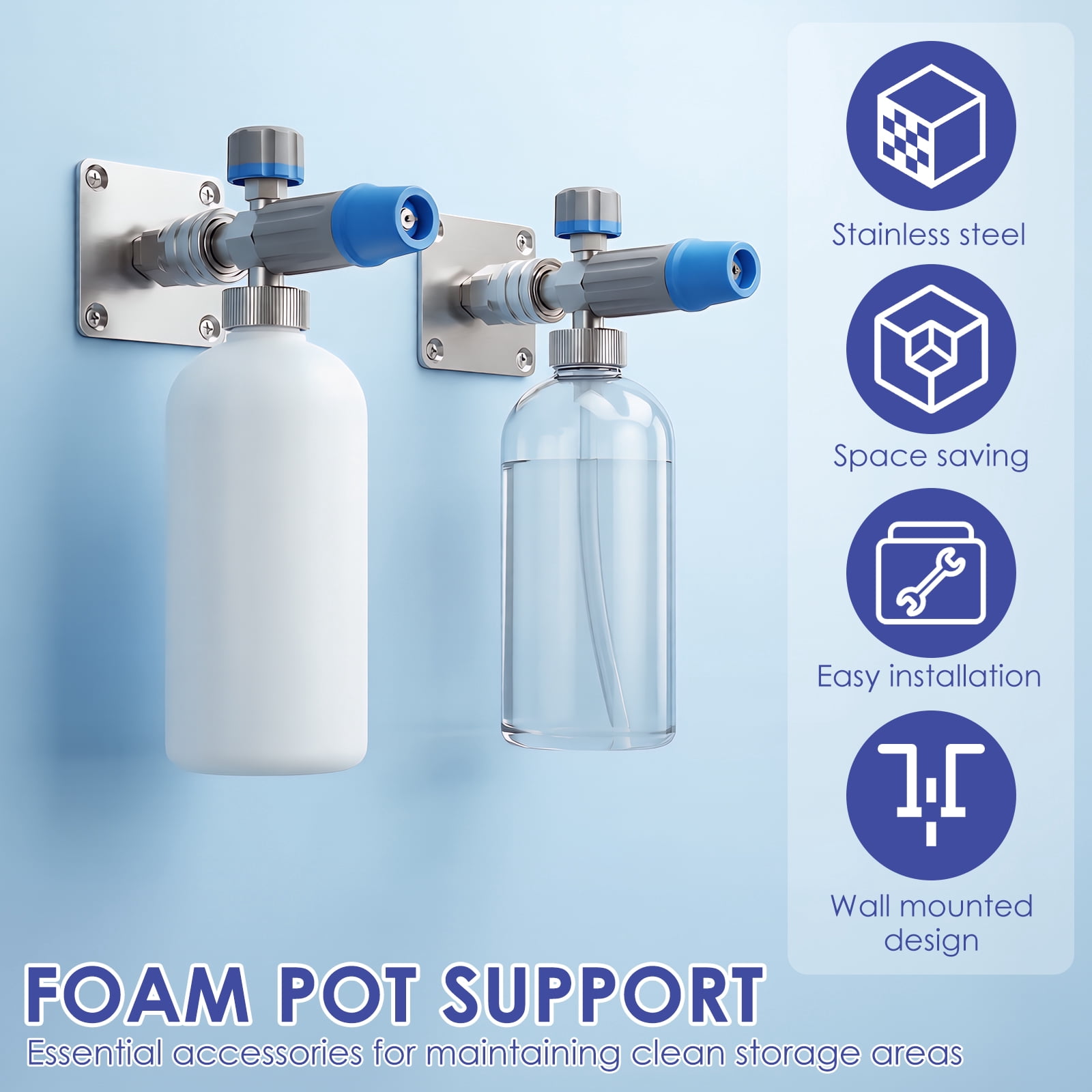 8 Pcs Pressure Washer Foam Cannon Holder 1/4 Inch Quick Connect Stainless Steel Pressure Washer Accessory Wall Bracket with Screw and Adhesive for Garage Workshop