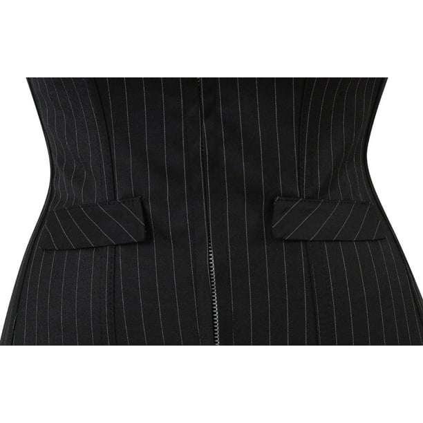 Fashion Sexy Black Striped Overbust Corset Office Lady Corselet