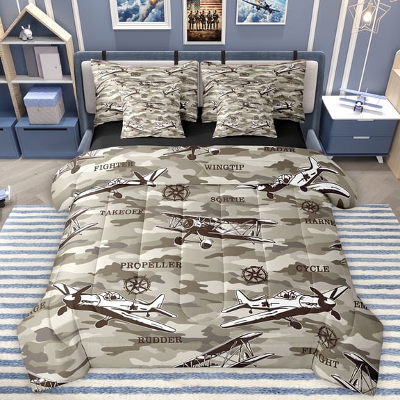 Homewish Camouflage Plane 7-Piece Twin Bedding Set - Transportation Camo