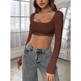 thumbnail image 3 of Women's Slim Fit Crop Tops Long Sleeve Scoop Neck Solid Color Stretchy T-Shirt Workout Tops, 3 of 8