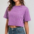 thumbnail image 4 of Gaexia Women's Casual Cropped T-Shirt Loose Fit Short Sleeve Summer Round Neck Athletic Top (Purple,XL), 4 of 7