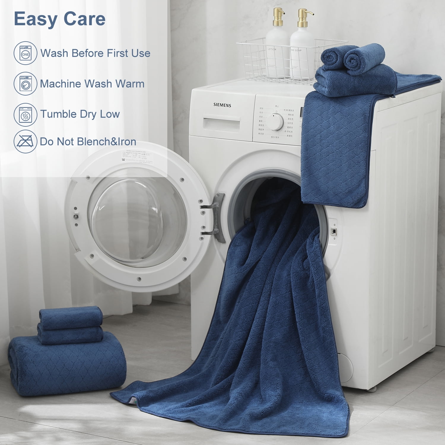 Beartech 8 Piece Microfiber Bath Towels Set - 2 Bath sheets,2 Hand Towels,4 Washcloths,Soft & Highly Absorbent Family Towels,Quick Dry & Less Lint Shower towels for Bathroom,Spa-Navy Blue