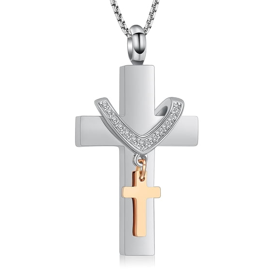 Cross Cremation Urn Necklace for Ashes Stainless Steel Cross Urn Pendant Ashes Holder Memorial Jewelry with Mini Keepsake Urn Memorial Ash Jewelry