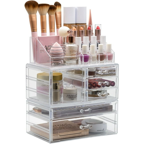 Sorbus 3-Piece Clear Makeup Organizer - Detachable Jewelry & Cosmetic Tower for Vanity & Countertop