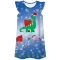 thumbnail image 5 of Weebloom Girls Christmas Pajamas Xmas Print Nightgown Flutter Sleeve Dress Soft Kids Holiday Pajama Party Cute Comfortable Bedtime Outfit Pj'S Girls Pajama Set Blue 5-6 Years, 5 of 5