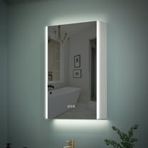 WELLFOR 20"x30" LED Mirrored Bathroom Cabinet, Mirror Medicine Cabinet with Lights, Defogger, Dimmable, Memory function, Outlets & USB, Surface Mounted Only, Left Opening Door