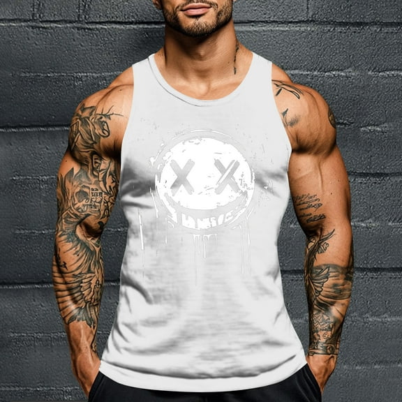 JXMVOJ Men's Halloween Printing Round Neck Regular Casual Sports Tank Blouses Lightweight Non-Shrinking Non-Fading Sweat-Wicking Breathable, Comfortable Loose Outdoor Casual Daily Wear