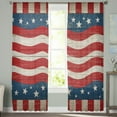 thumbnail image 3 of 4th of July Semi Sheer Curtains 72 Inch Length 2 Panels Set, Vintage Red Beige Stripes Independence Day Sheer Kitchen Curtain Privacy Voile Window Curtain for Living Room Bedroom Rod Pocket Drapes, 3 of 7