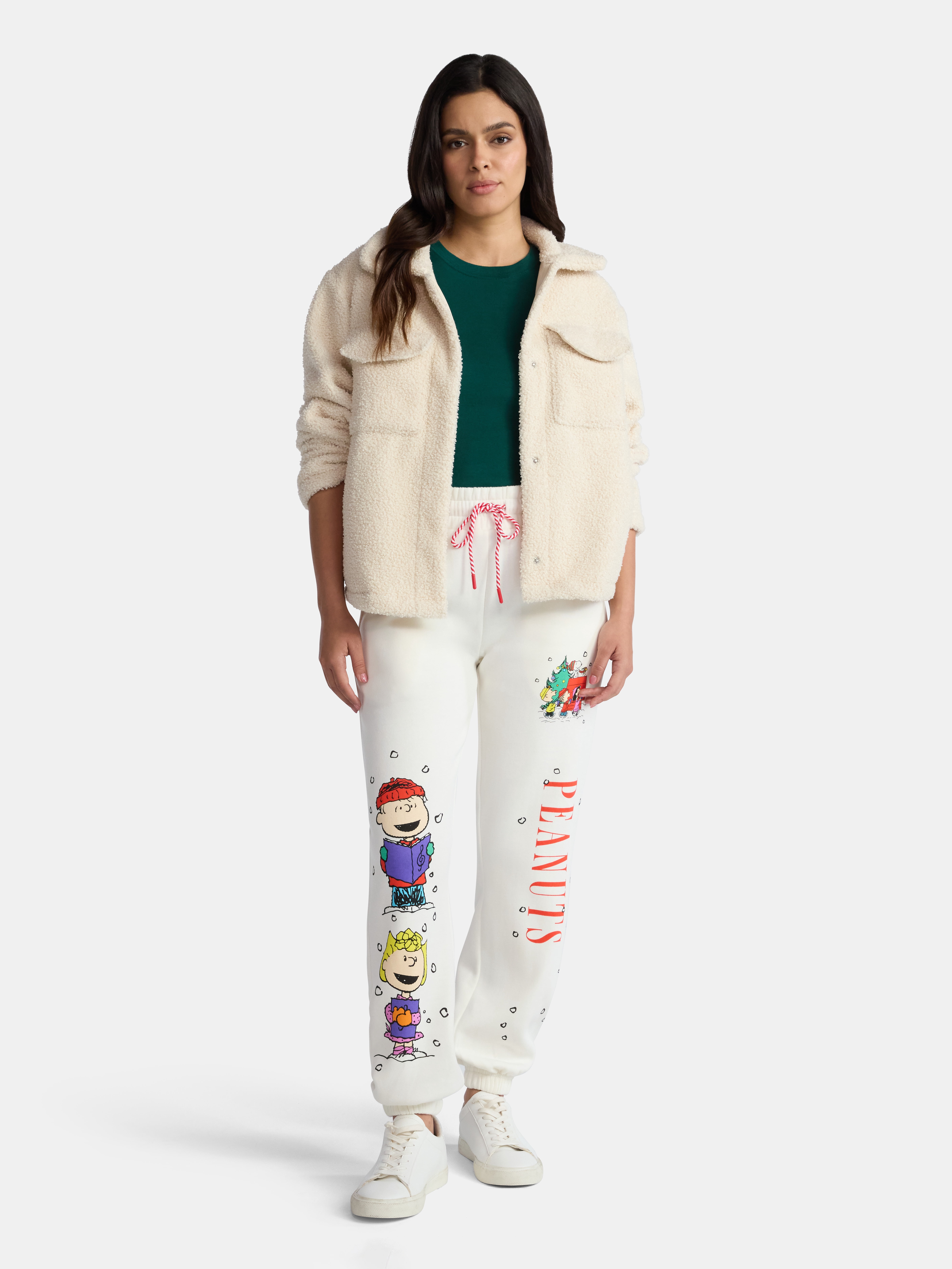 Peanuts Women's Holiday Graphic Jogger Pants with Drawstring Waist, Sizes XXS–2XL