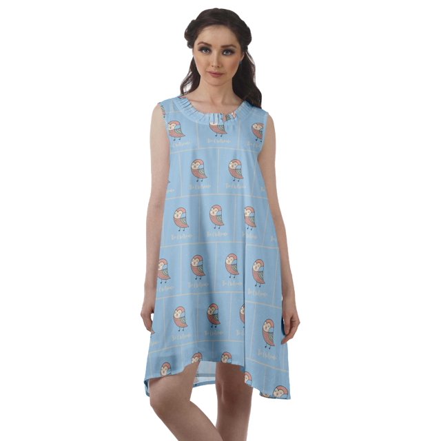 Moomaya Scoop Neck Womens Dresses Printed Rayon Sleeveless Loose T-Shirt Dress