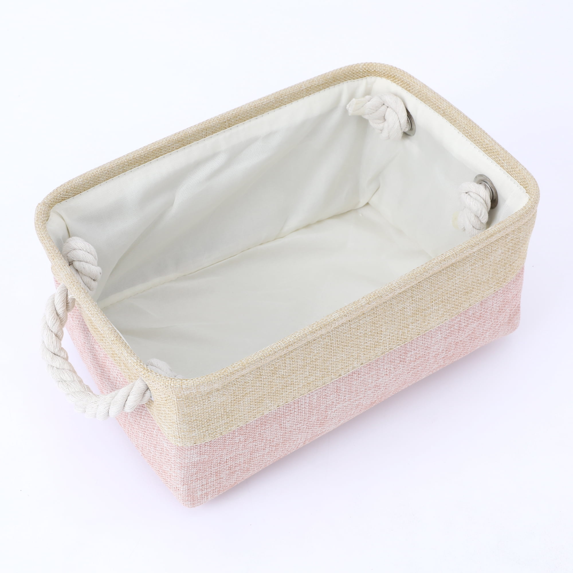 Unique Bargains Storage Bin with Handle Fabric Cube Pink/Beige 12.5*8.5*5in