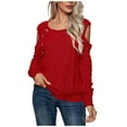 thumbnail image 2 of Women's Casual Crew Neck Fall Sweaters, Women Buttons Off Shoulder Knit Pullover Tops Fashion Long Sleeve Sweaters for Women Trendy 2023, 2 of 5