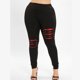 thumbnail image 1 of Pantalones Plus Solid Ladder Cutout Leggings Stretch Casual Ripped Pants (Black XXXL) Kuymtek Negro Xxxl Negro para Mujer, 1 of 1
