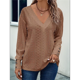 thumbnail image 5 of Blusas Elegantes e Informales para Mujer, con Cuello en V, Larga, Botones, Encaje Calado y Bordado. Color Café XXL, 5 of 7