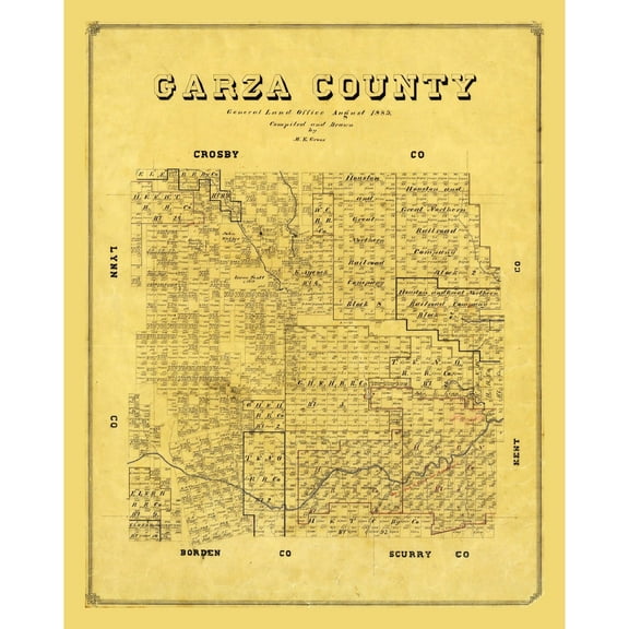 Historic County Map - Garza County Texas - Groos 1889 - Vintage Wall Art