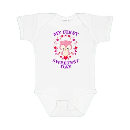 

Inktastic My First Sweetest Day with Owl and Hearts Gift Baby Boy or Baby Girl Bodysuit
