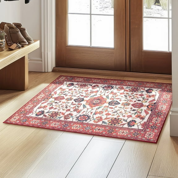 My Magic Carpet Machine Washable Ramage Maroon 3x5 Area Rug - Non-Slip Indoor Rugs for Bedroom, Kitchen