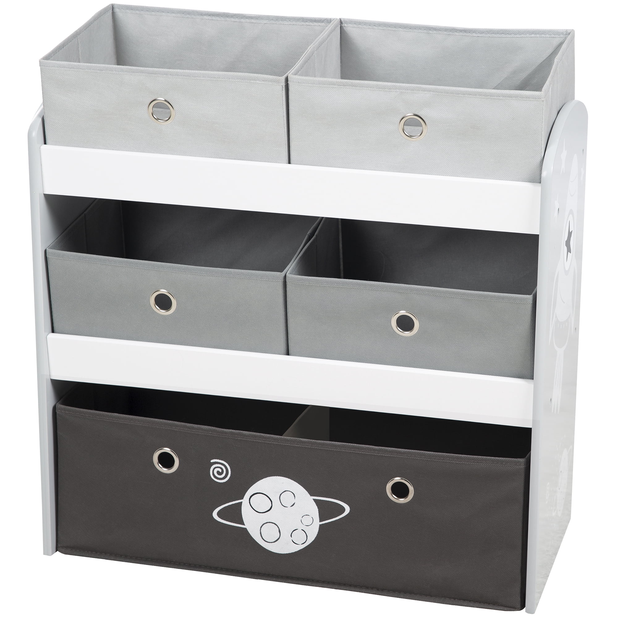Roba Play Shelf Grey Space Children's Multi-Bin Toy Organizer with 5 Fabric Boxes, Boys & Girls