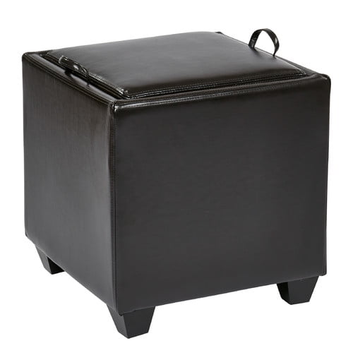 Eco Leather Storage Ottoman with Tray, Multiple Colors
