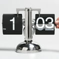 thumbnail image 4 of Retro Automatic Flip Desk Clock, Vintage Style Mechanical Table Clock with Stainless Steel Frame & Solid Wood Base, Unique Minimalist Home & Office Decor, 4 of 7