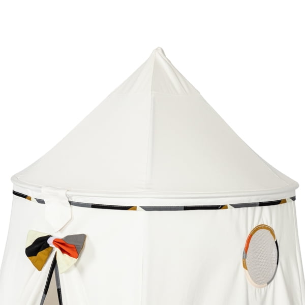 Cotton Yurt Tent with Small Colorful Flags White 