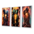 thumbnail image 3 of Designart "Passionate Kiss Retro Portrait of Lovers V" Couple Framed Wall Art Set Of 3 - Yellow Glam Frame Gallery Wall Set For Home Decor, 3 of 6