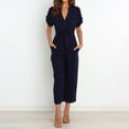 thumbnail image 7 of Ahabrexf Women-Neck Solid Button Skinny Jumpsuit Playsuits, 7 of 7