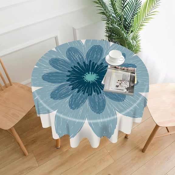 RKSupls 60 Inch Round Tablecloth, Single Blue Anemone Flower Premium Polyester Straight Edge Wrinkle Resistant Washable Table Cover for Party Home Dining Decor