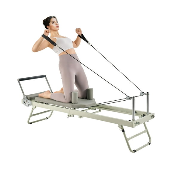 VEVOR Foldable Pilates Reformer, Pilates Workout Machine for Home Gym Studio Use, Pilates Bed with Dual Resistance- Spring & Cord, Reformer Set for Advanced Users and Beginners, Up to 400 LBS