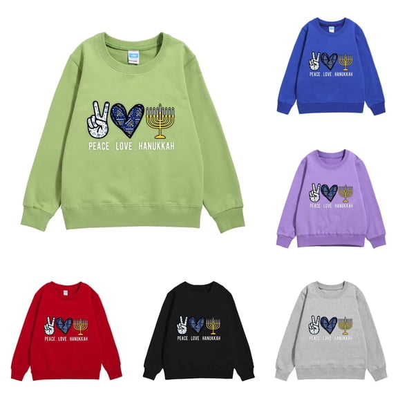 Kids Hanukkah Menorah Print Warm Crewneck Sweatershirt Long Sleeve