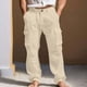 thumbnail image 1 of Ceisia Men's Cotton-Linen Blend Loose Straight Leg Cargo Pants with Multi Pockets Beige S Gifts, 1 of 9